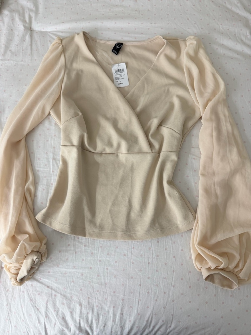 Windsor Feminine V-Neck Peplum Top in Light Cream